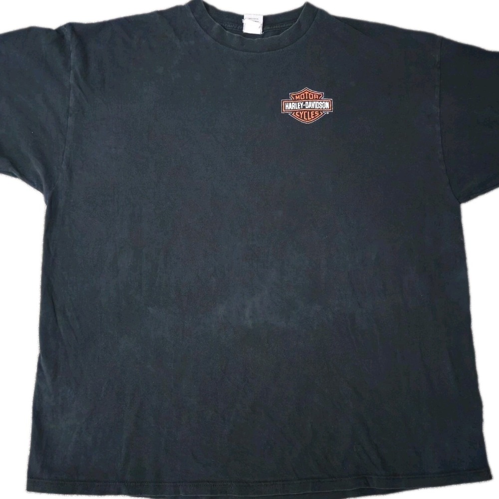 Vintage 90s Harley Davidson Logo T-Shirt Size 3XL Black Double-Sided Indiana